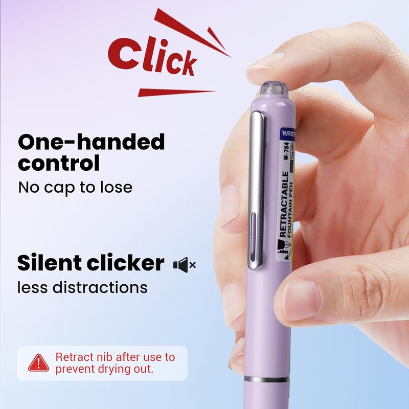 WRITECH Fountain Pen Fine Nib: Retractable Black Ink Pens Set Includes 5 Ink Cartridges Smooth Writing for Calligraphy Sketching Journaling Gift (Purple) - Image 4